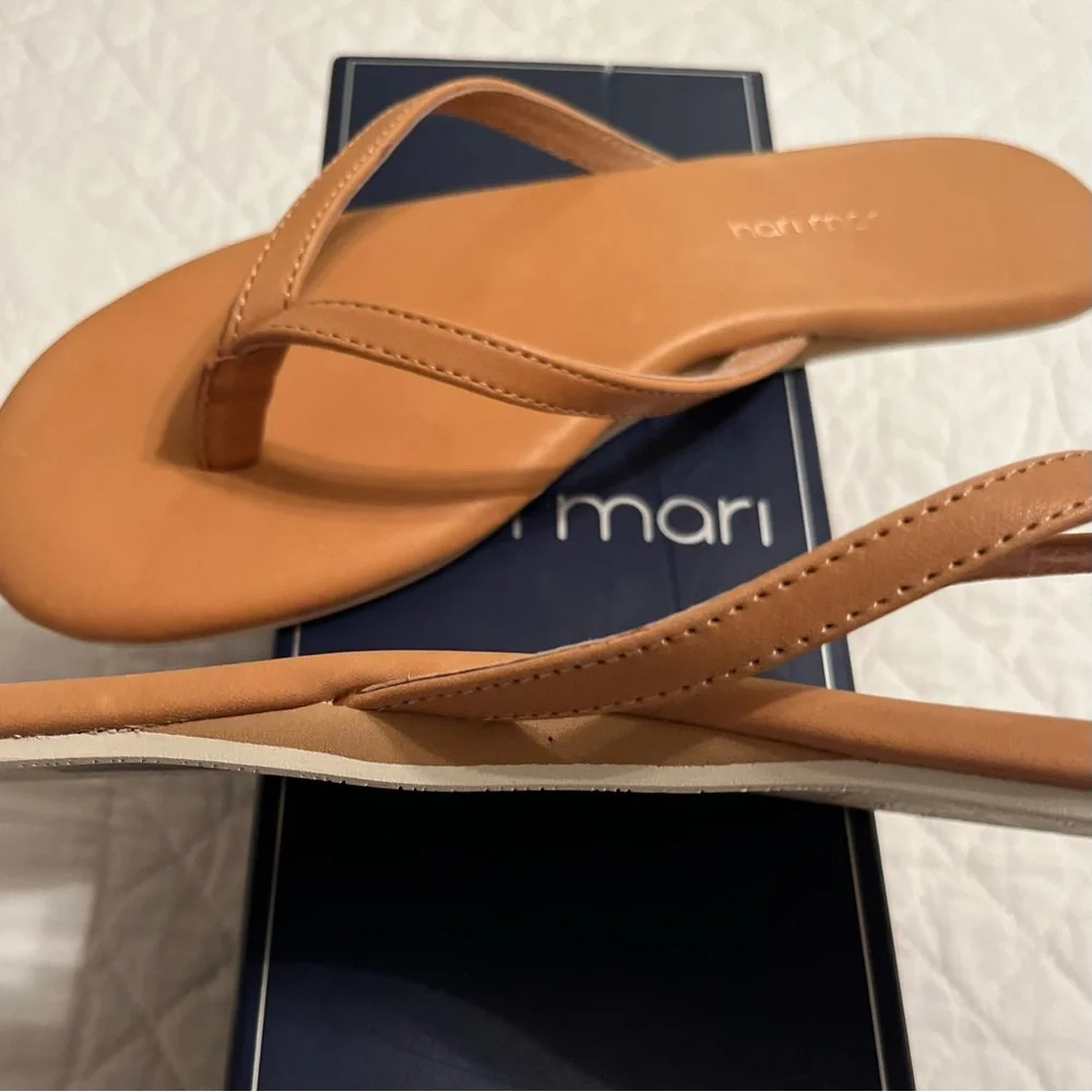 Hari Mari Women’s “Mari” Tan Leather Flip Flops Sandals Size 8 *New In Box* - Picture 4 of 14